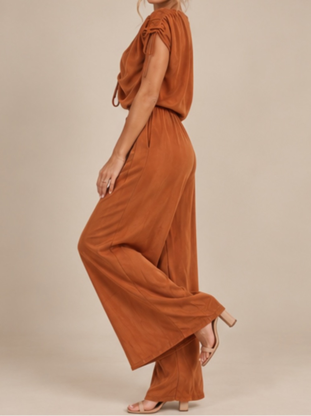 Zara Tie-Front Wide-Leg Jumpsuit in Rust - Picture 3 of 11